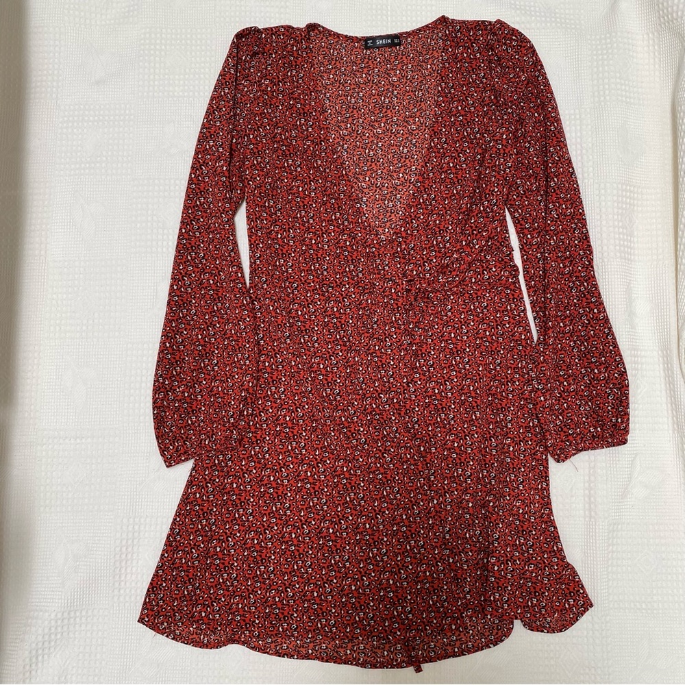 Long sleeve Red dress with leopard print